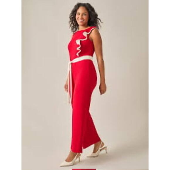 Kasper Women’s Ruffle Shoulder Jumpsuit Size 2x in Red NWT - Picture 1 of 11